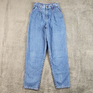 VTG 90's High Waist Pleated Tapered Jeans Girls 14 Pink Contrast Stitch Bareback